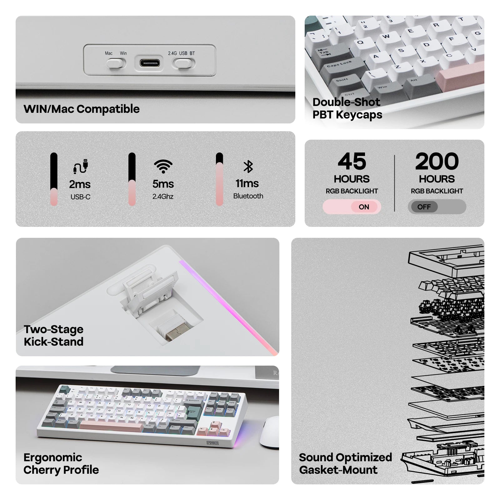 EPOMAKER TH87 ISO-UK Tenkeyless TKL Layout Hot-Swap Gasket Wired/Bluetooth/2.4Ghz Wireless Mechanical Keyboard 10000mAh Battery