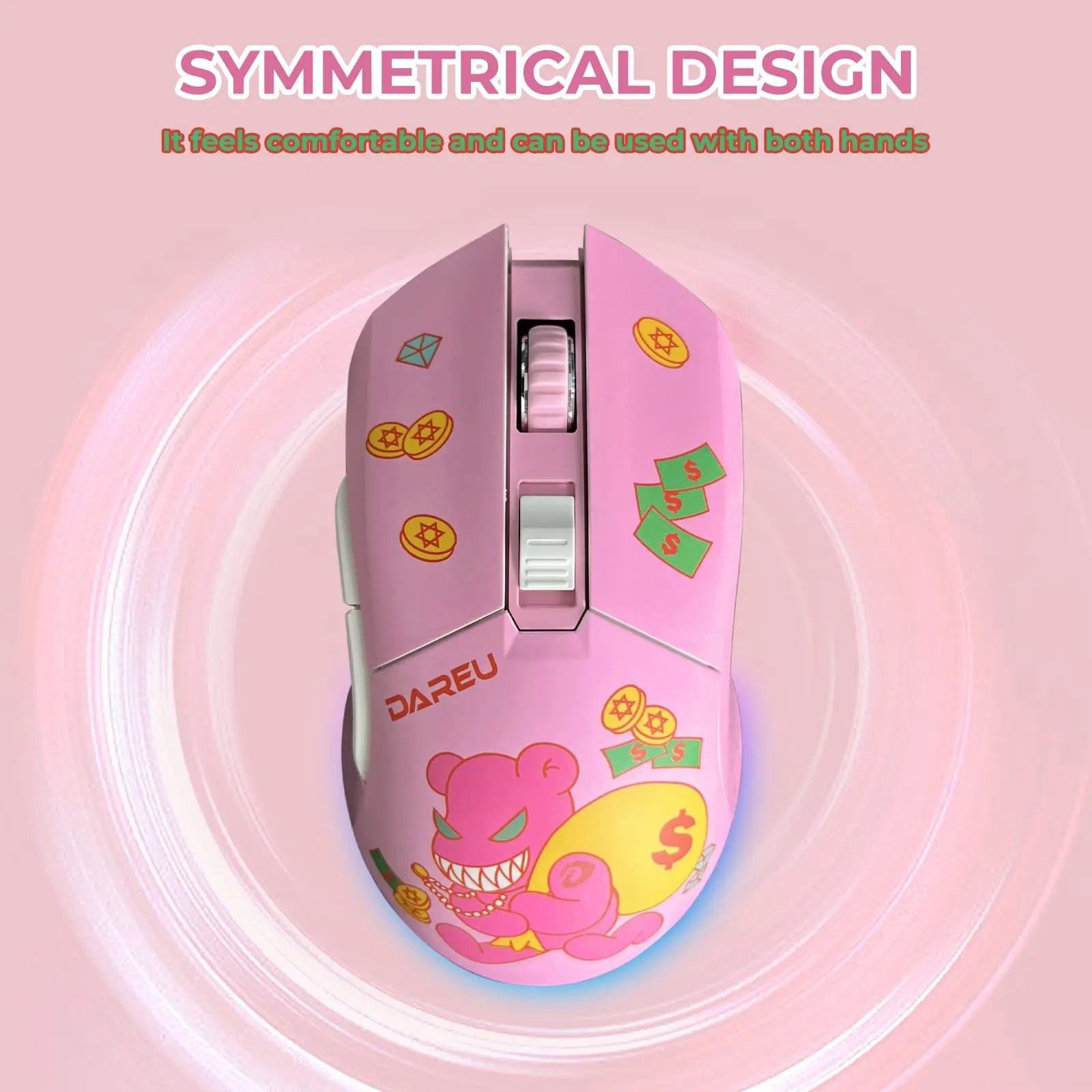 DAREU Dual Modes Gamer Mouse RGB 2.4G Wireless Wired Gaming Mice Built-in 930mAh Recharging Battery for PC Laptop