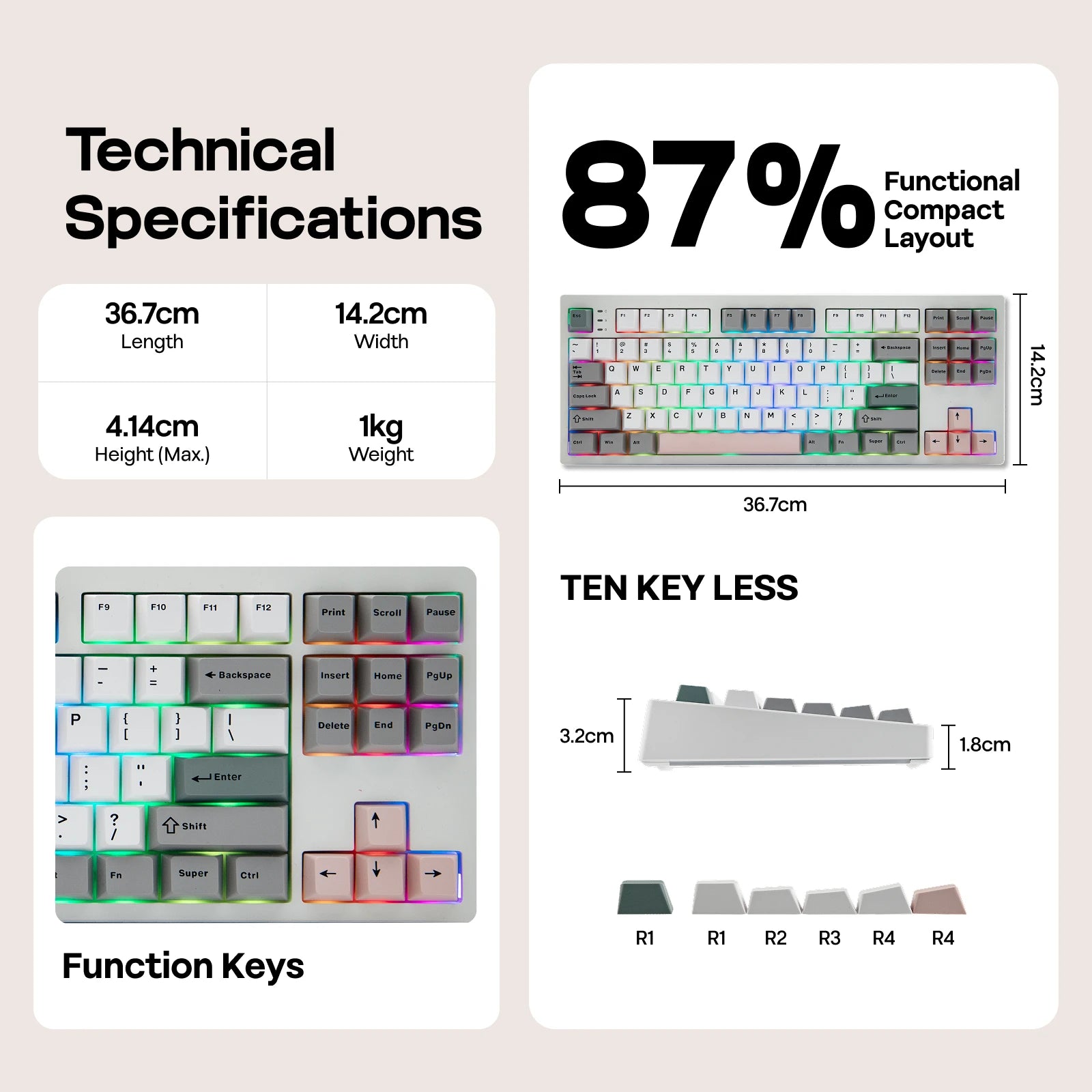 EPOMAKER TH87 TKL US ANSI Layout Gasket Wired/Bluetooth/2.4Ghz Wireless Mechanical Gaming Keyboard with 10000mAh Battery