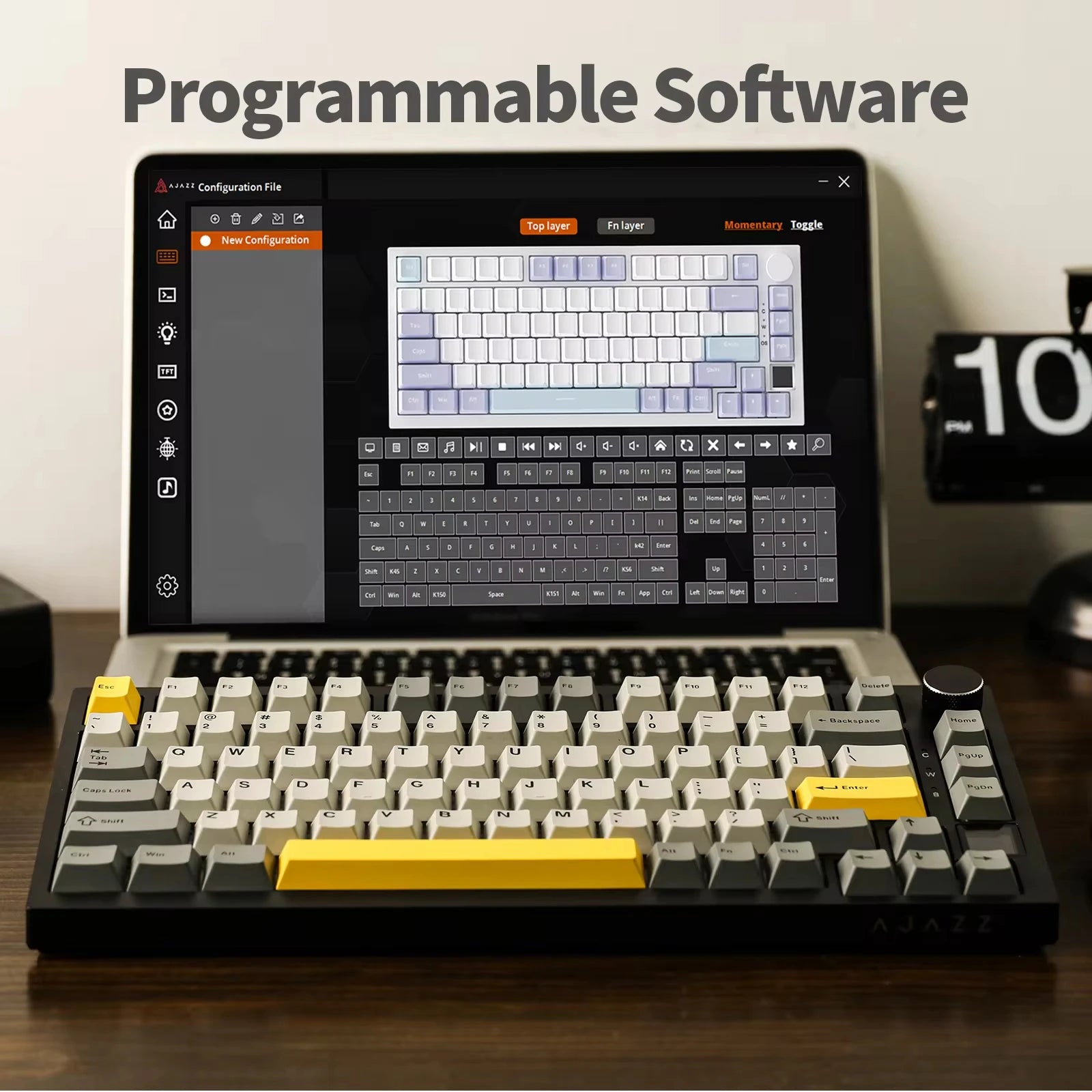 Ajazz AK820 Pro 75% Gasket-mounted Bluetooth 5.1/2.4G Wireless/Wired Mechanical Keyboard with TFT Screen for Mac/Win