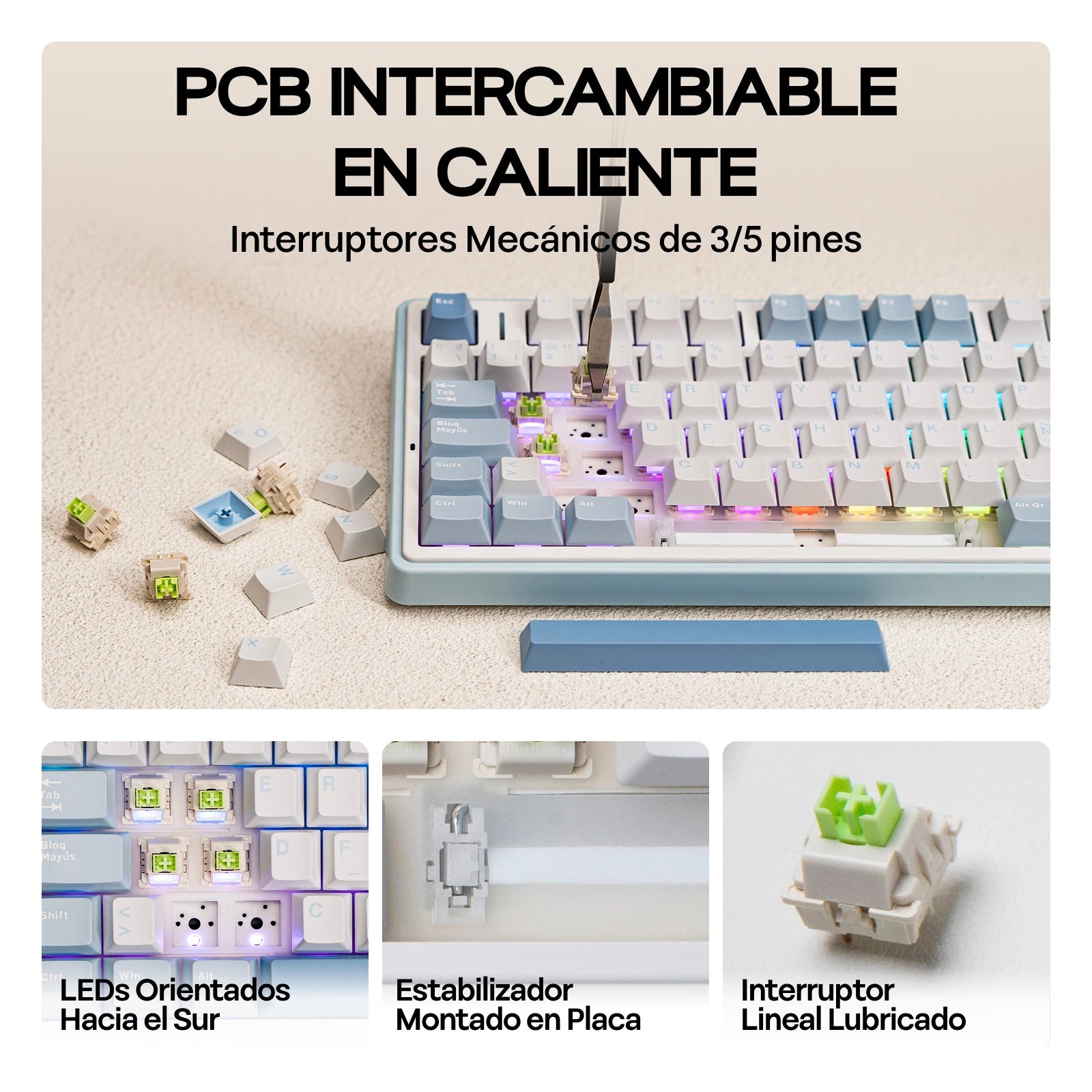 EPOMAKER AULA F75 ISO-ES 75% Spanish QWERTY Hot-Swap Gasket-Mounted Wired/Bluetooth/2.4GHz Wireless Mechanical Gaming Keyboard RGB Backlight