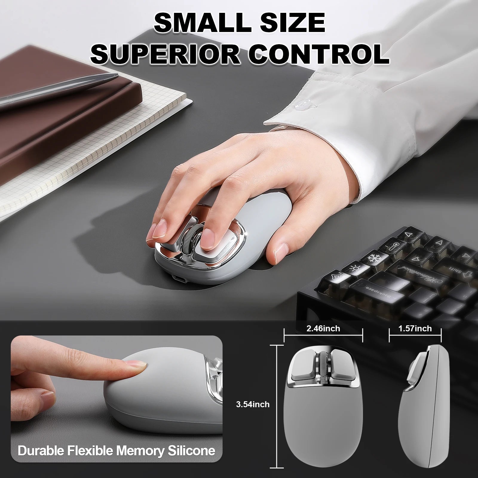 YUNZII C1 Wireless Mouse, 6 Levels DPI Optical Tracking, Silicone Customize Tri-Mode 2.4G/USB-C/ Bluetooth Gaming Mice for Work