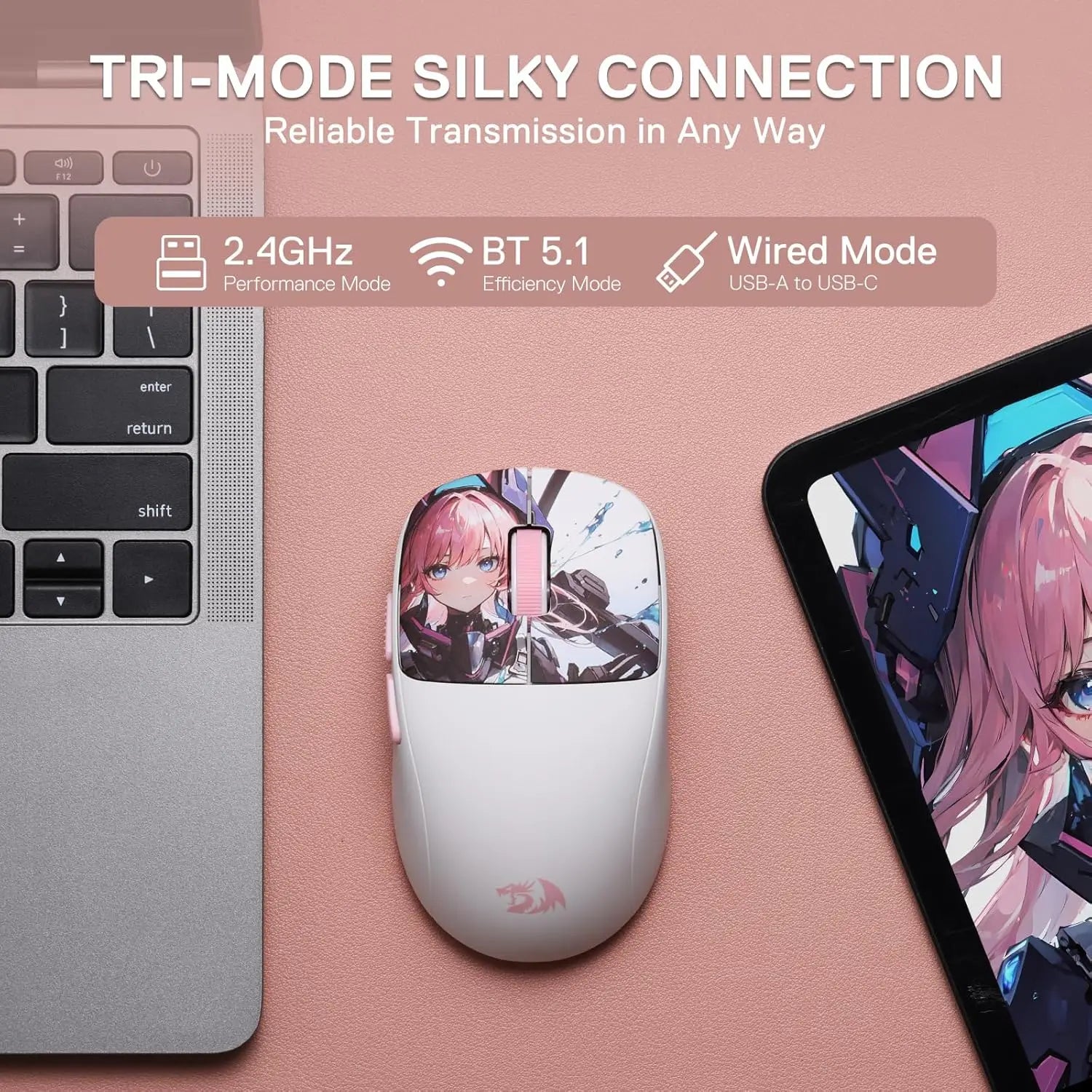 Redragon M817 PRO Wireless Gaming Mouse, 24000 DPI Optical 50G Mini Mice with 6 Programmable Buttons & Ergonomic Design