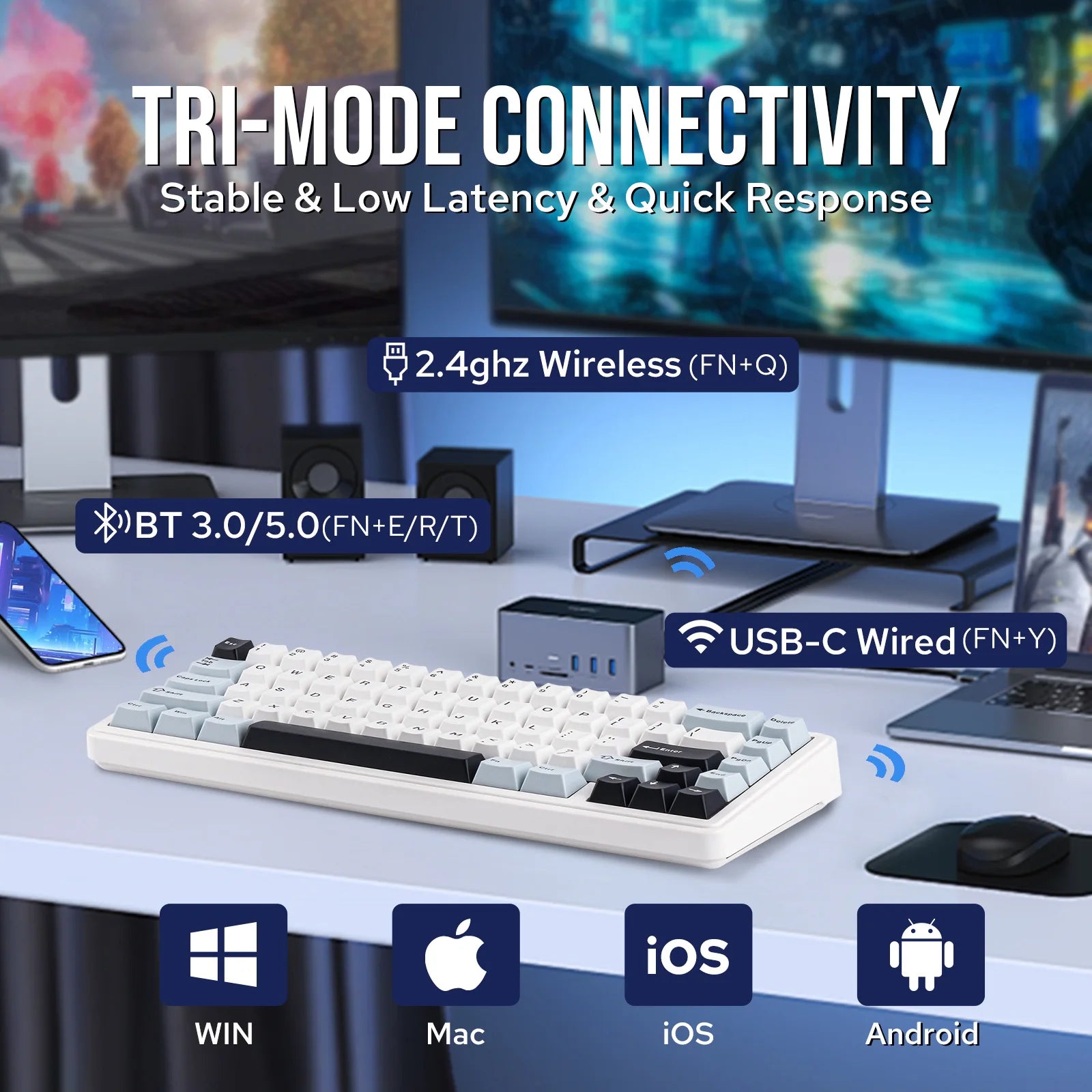 EPOMAKER x AULA F65 65% Layout Hot-Swap Gasket-mounted Wired/Bluetooth/2.4G Wireless Mechanical Keyboard for Mac/Win
