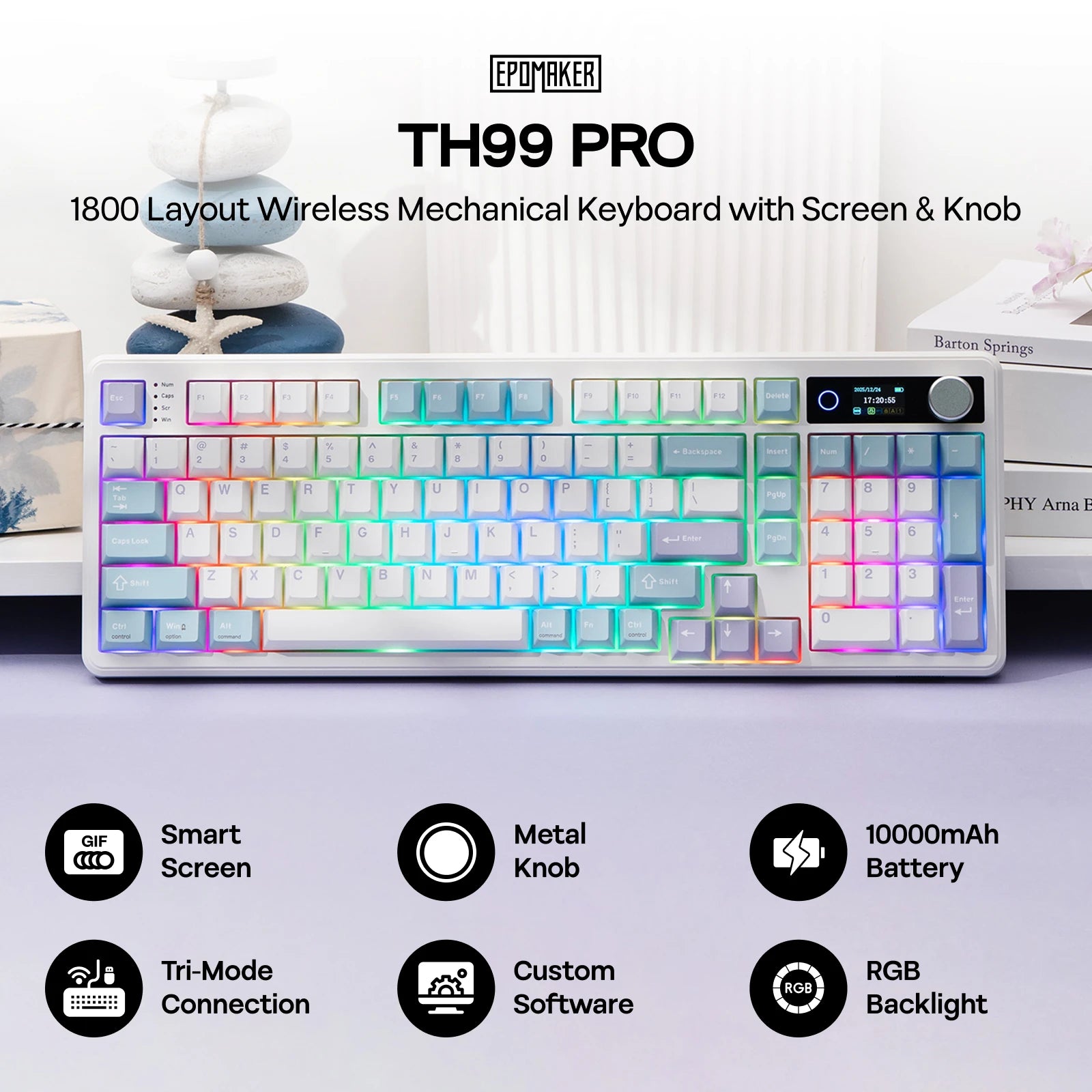 EPOMAKER TH99 PRO 96% ANSI US Layout Hot-Swap Wired/Bluetooth/2.4Ghz Wireless Mechanical Keyboard with 10000mAh for PC/Mac