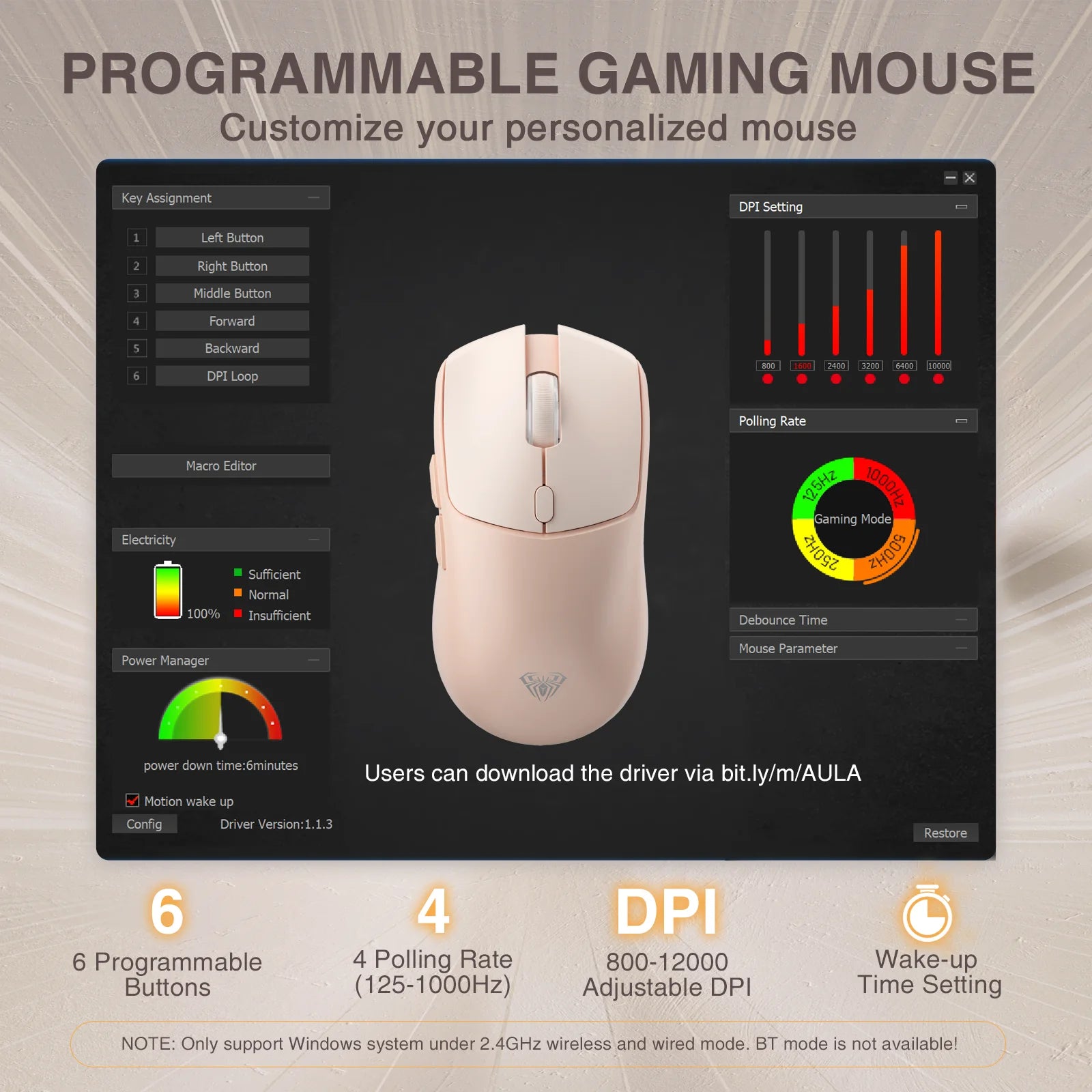 AULA SC580 Wireless Mouse Gaming Mouse 12800DPI Macro Buttons 1k Polling Rate Gaming Mouse